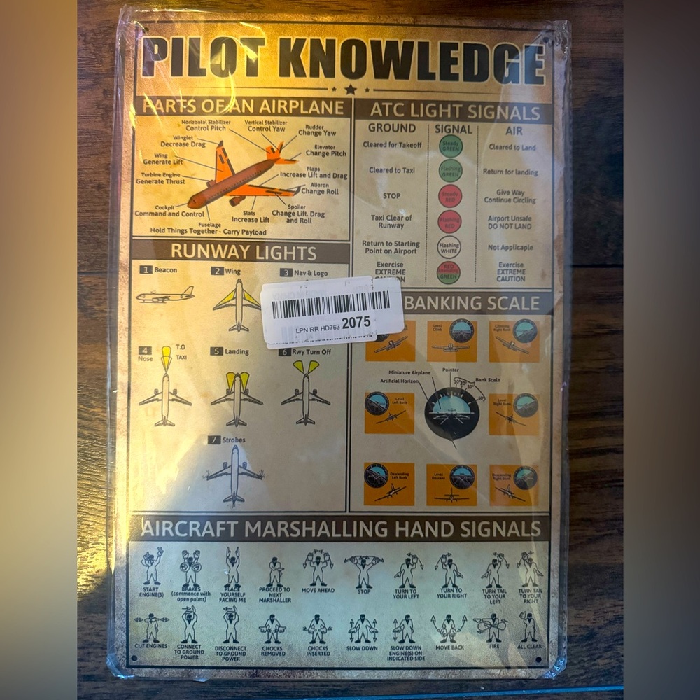 Pilot Knowledge Metal Tin Vintage Sign NWT